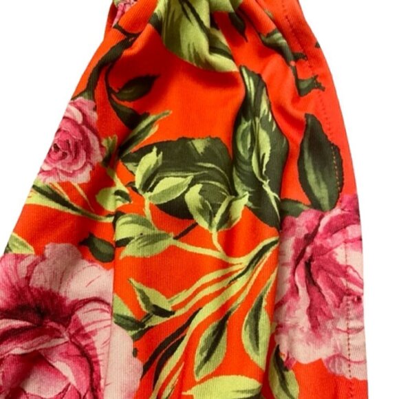 Zara NWT Orange Floral Stretch Deep V Neck Sleeveless Draped Bodysuit Medium - Picture 8 of 16